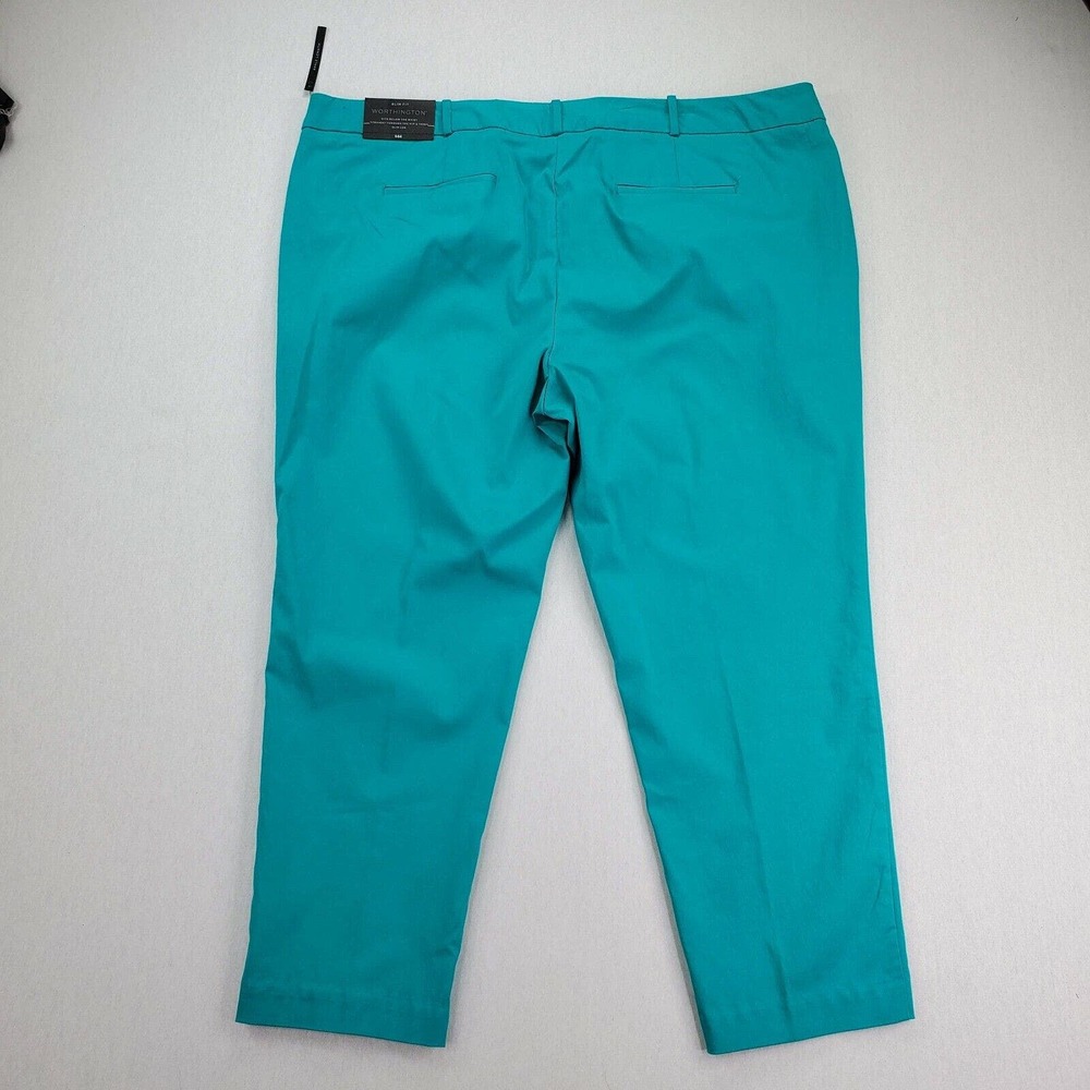 CC - Worthington Ankle Dress Pants Women 24W Solid Tropical Green Stretch NWT - Picture 3 of 9
